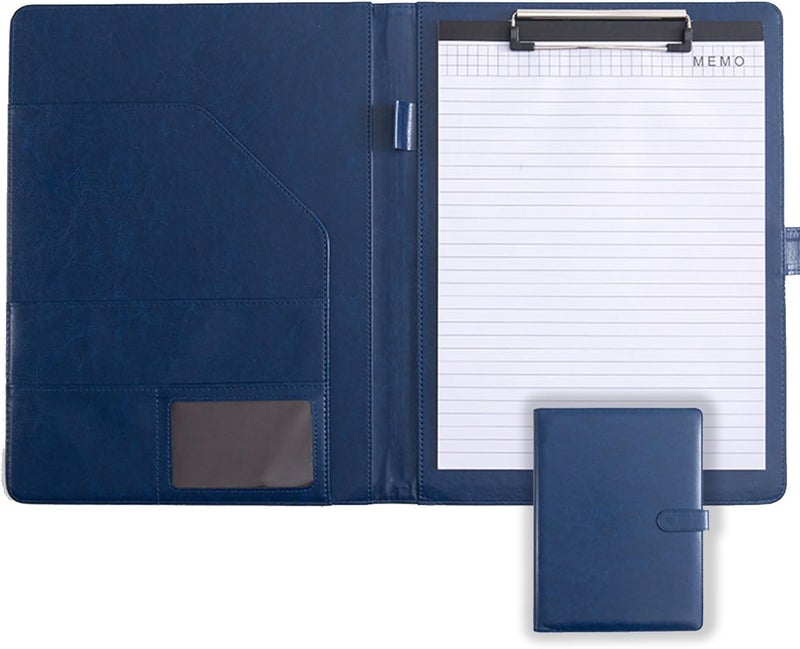 Lukdin Faux Leather Portfolio with Clipboard – A4/Letter Size Legal Pad Holder, Resume Organizer and Writing Folder, Professional Business Conference Office Padfolio(Blue) - Image 1